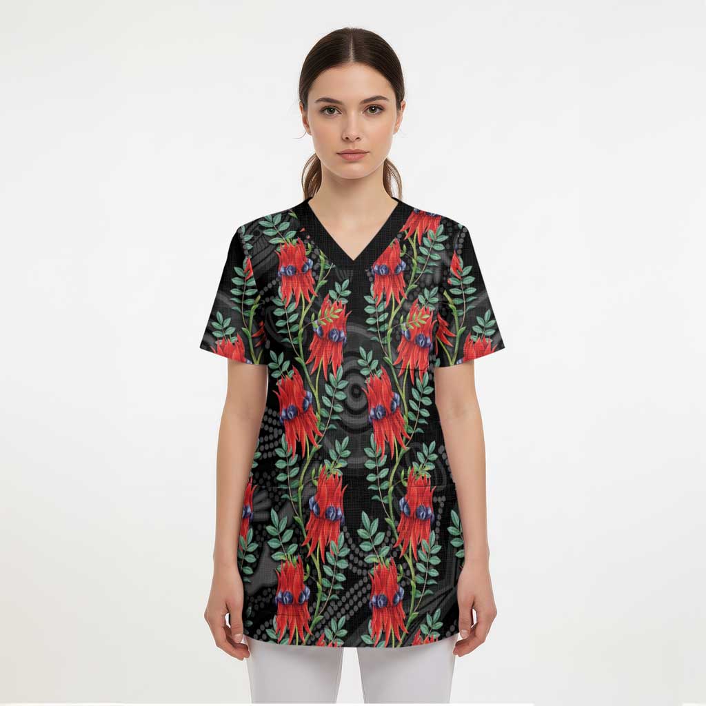Australia Sturt's Desert Pea Scrub Top Aussie Native Flowers Indigenous Art - Aussie Hoodie