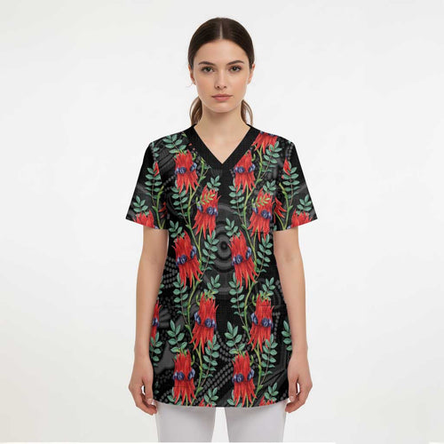 Australia Sturt's Desert Pea Scrub Top Aussie Native Flowers Indigenous Art - Aussie Hoodie
