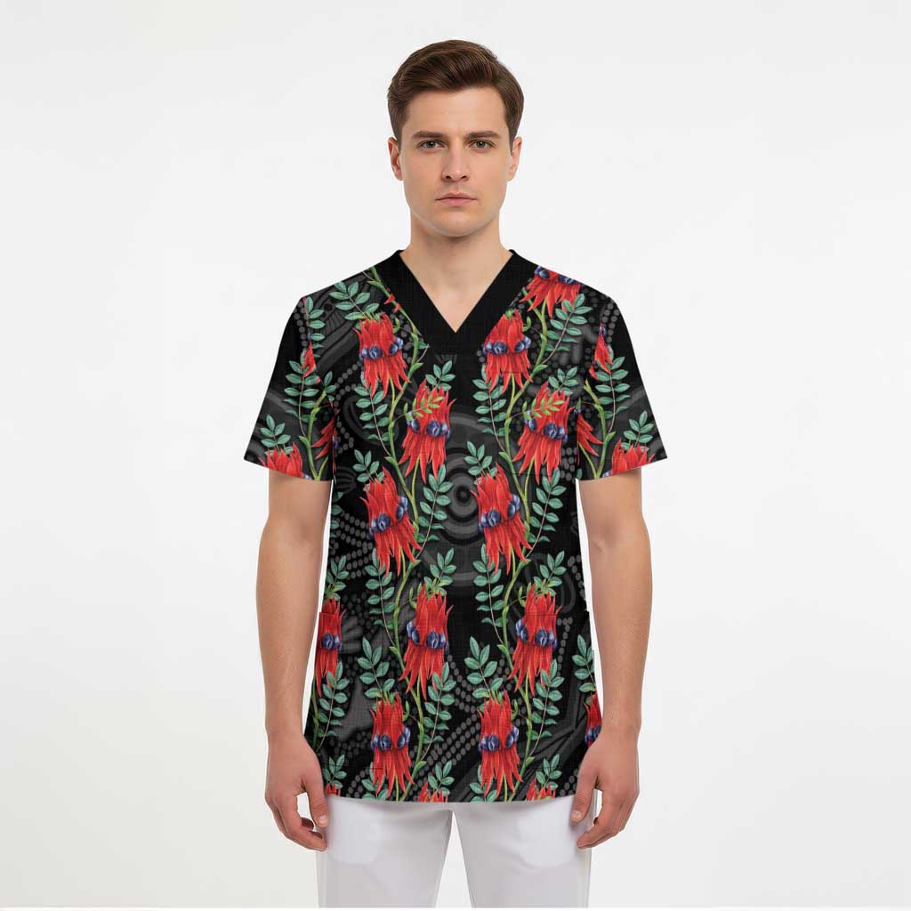 Australia Sturt's Desert Pea Scrub Top Aussie Native Flowers Indigenous Art - Aussie Hoodie