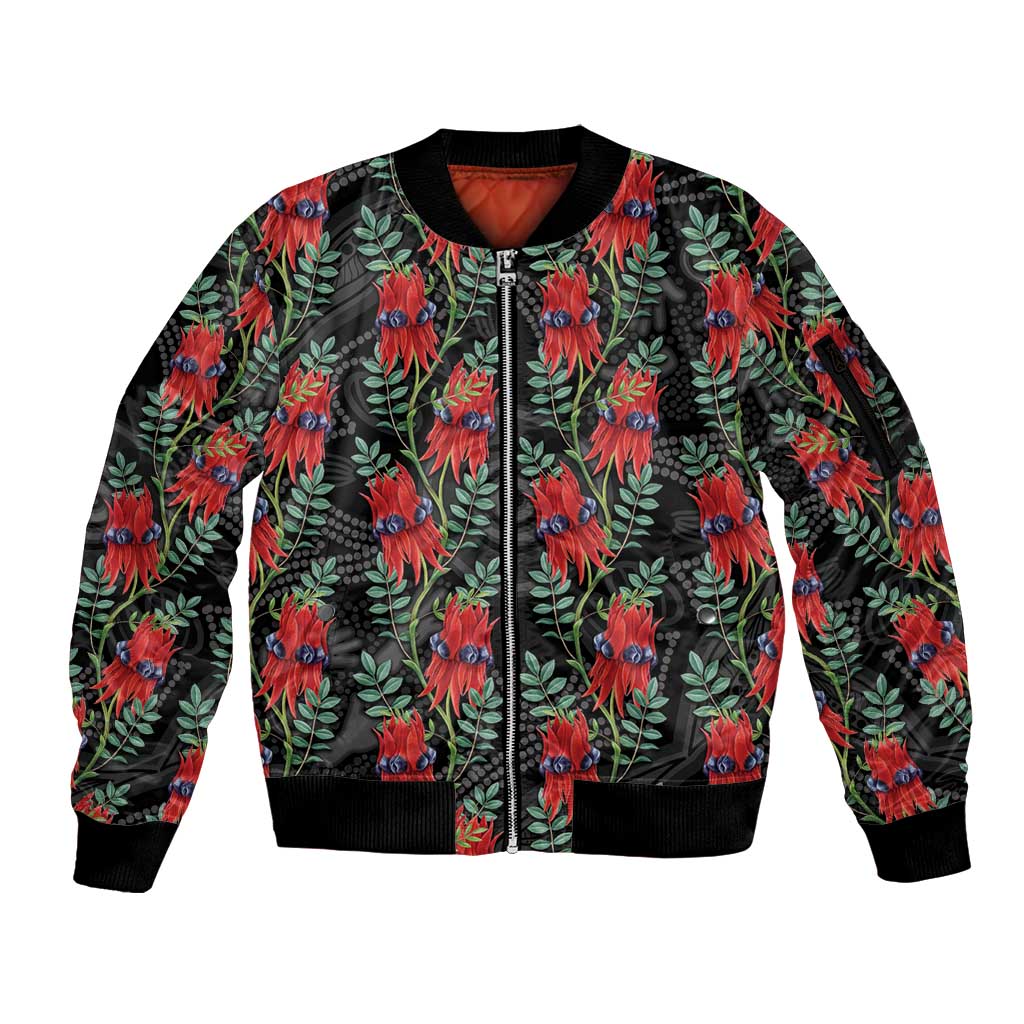 Australia Sturt's Desert Pea Sleeve Zip Bomber Jacket Aussie Native Flowers Indigenous Art - Aussie Hoodie