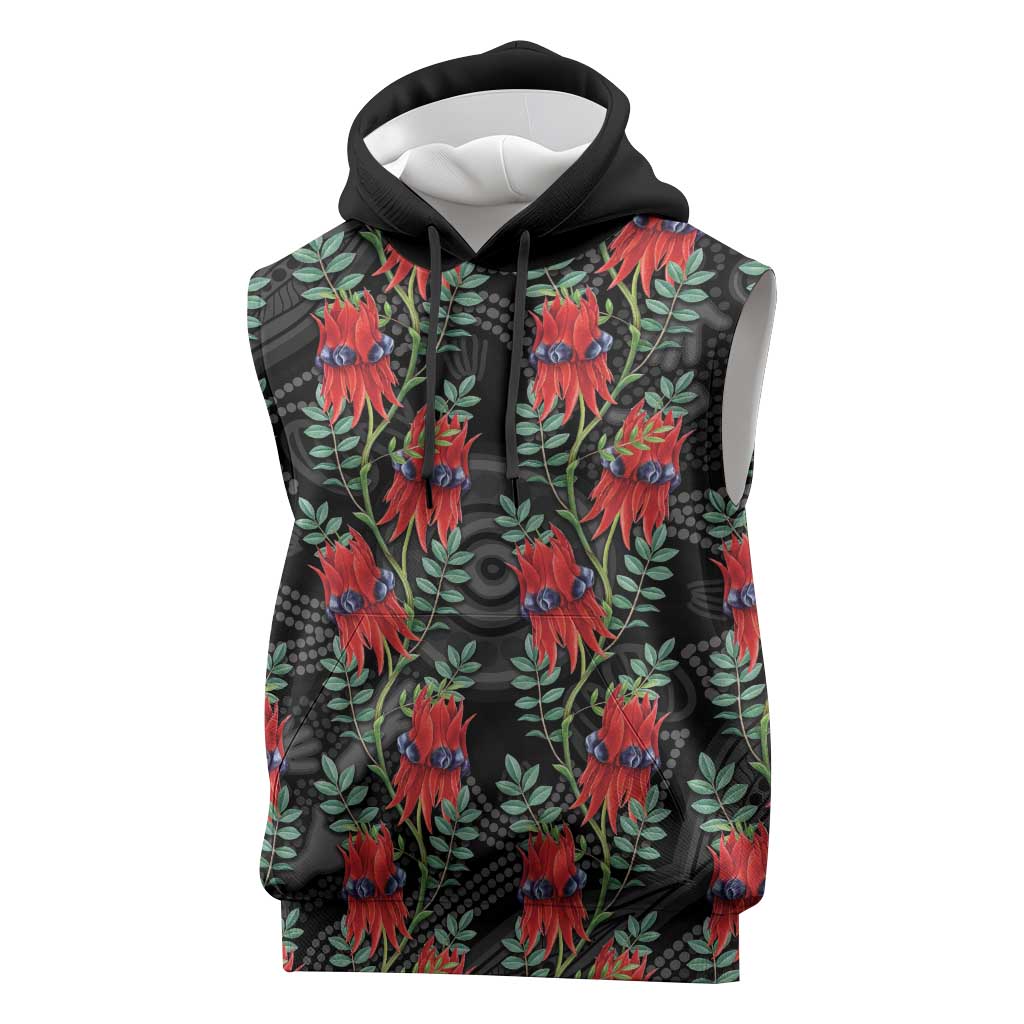 Australia Sturt's Desert Pea Sleeveless Hoodie Aussie Native Flowers Indigenous Art - Aussie Hoodie
