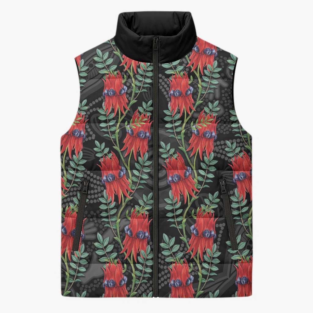 Australia Sturt's Desert Pea Sleeveless Puffer Jacket Aussie Native Flowers Indigenous Art - Aussie Hoodie