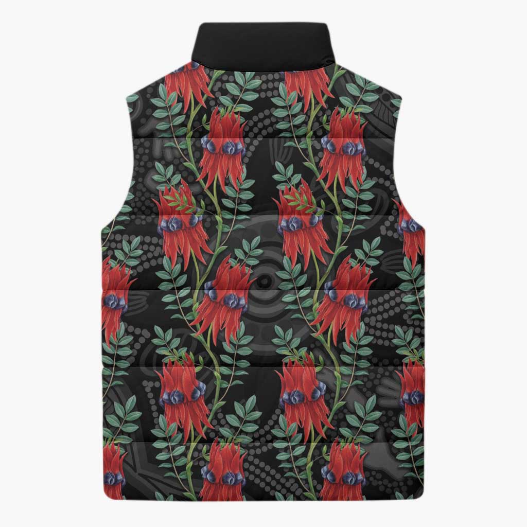 Australia Sturt's Desert Pea Sleeveless Puffer Jacket Aussie Native Flowers Indigenous Art - Aussie Hoodie