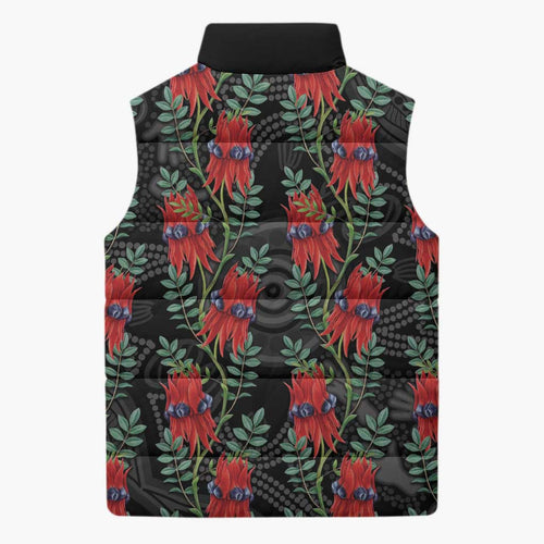 Australia Sturt's Desert Pea Sleeveless Puffer Jacket Aussie Native Flowers Indigenous Art - Aussie Hoodie
