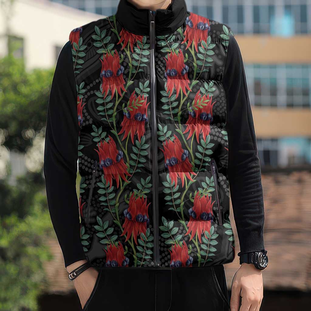 Australia Sturt's Desert Pea Sleeveless Puffer Jacket Aussie Native Flowers Indigenous Art - Aussie Hoodie
