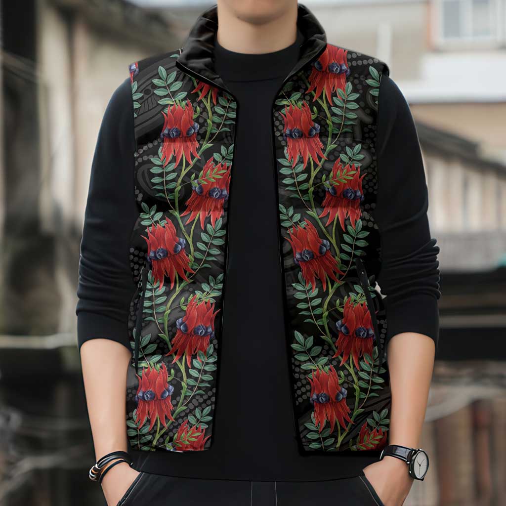 Australia Sturt's Desert Pea Sleeveless Puffer Jacket Aussie Native Flowers Indigenous Art - Aussie Hoodie
