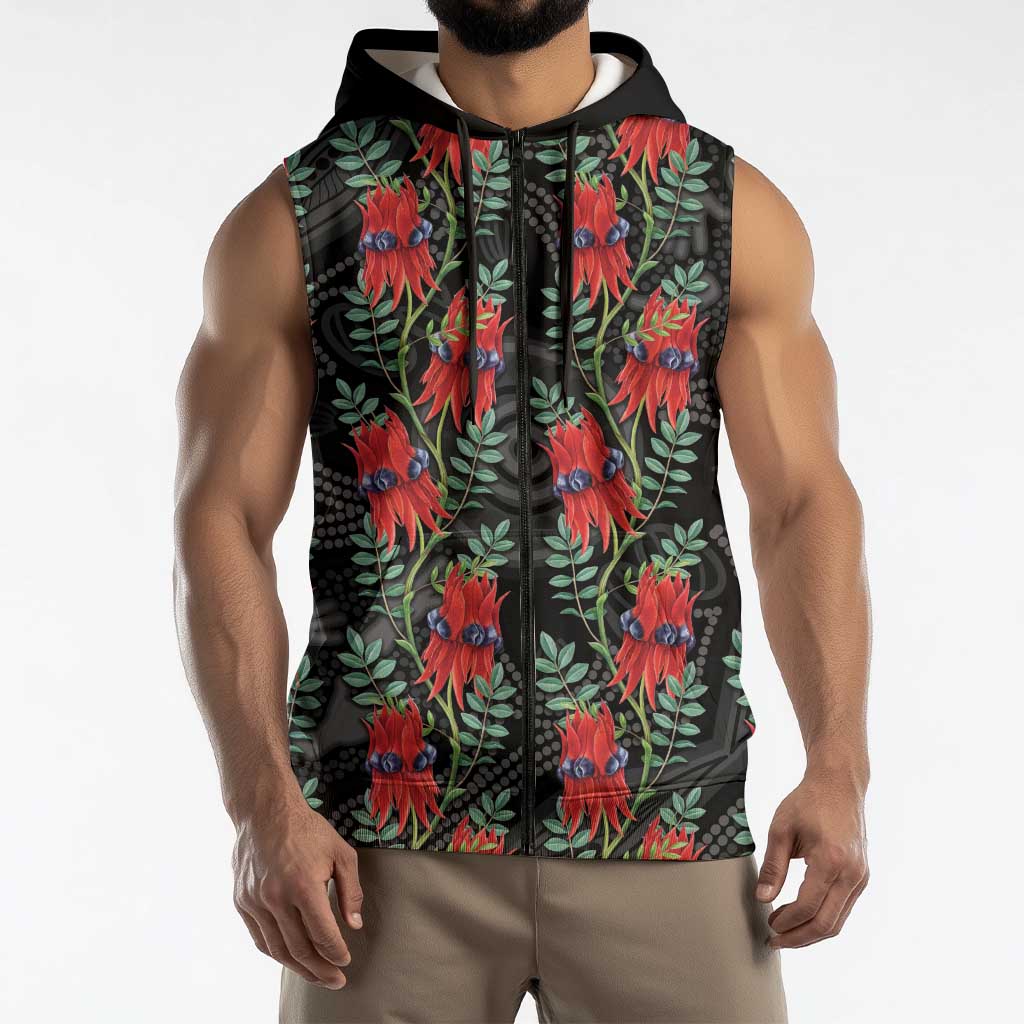 Australia Sturt's Desert Pea Sleeveless Zip Hoodie Aussie Native Flowers Indigenous Art LT14