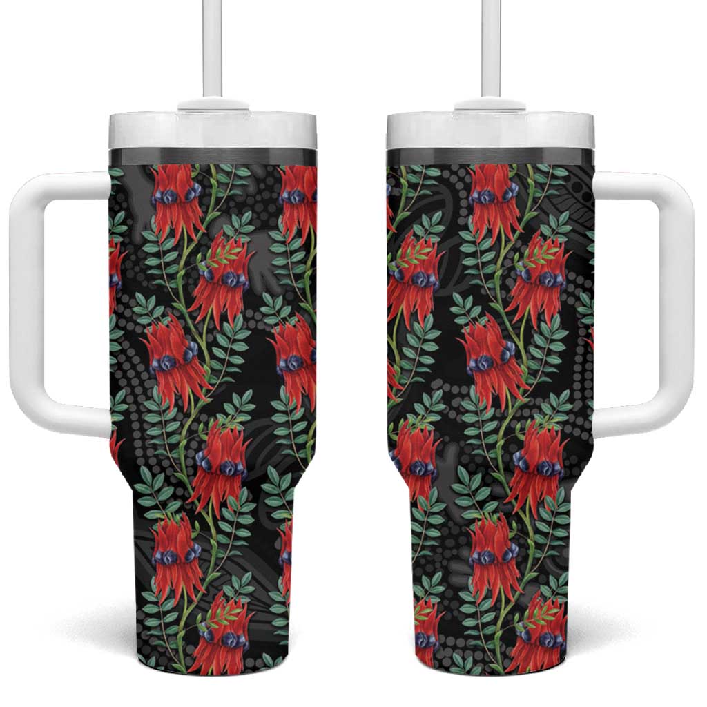 Australia Sturt's Desert Pea Tumbler With Handle Aussie Native Flowers Indigenous Art - Aussie Hoodie