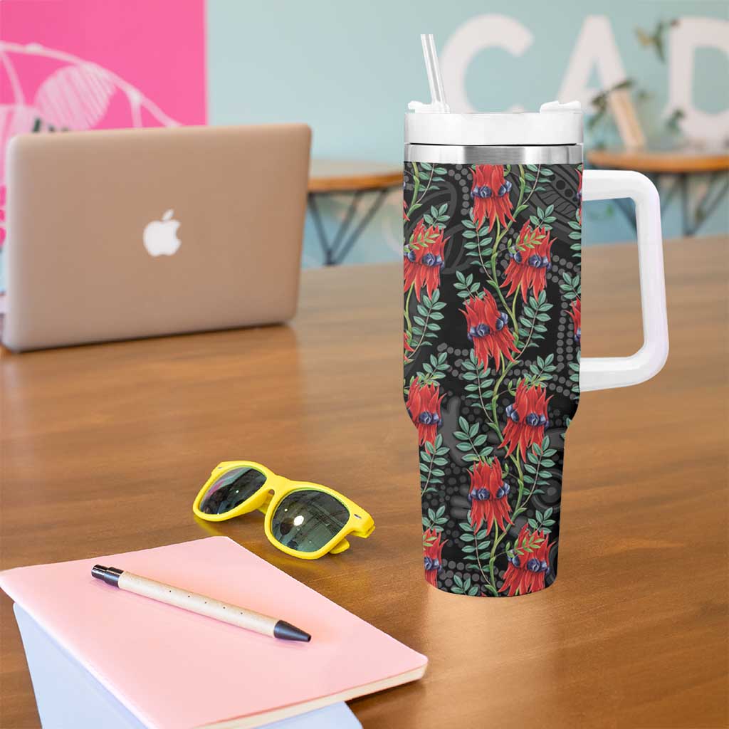 Australia Sturt's Desert Pea Tumbler With Handle Aussie Native Flowers Indigenous Art - Aussie Hoodie