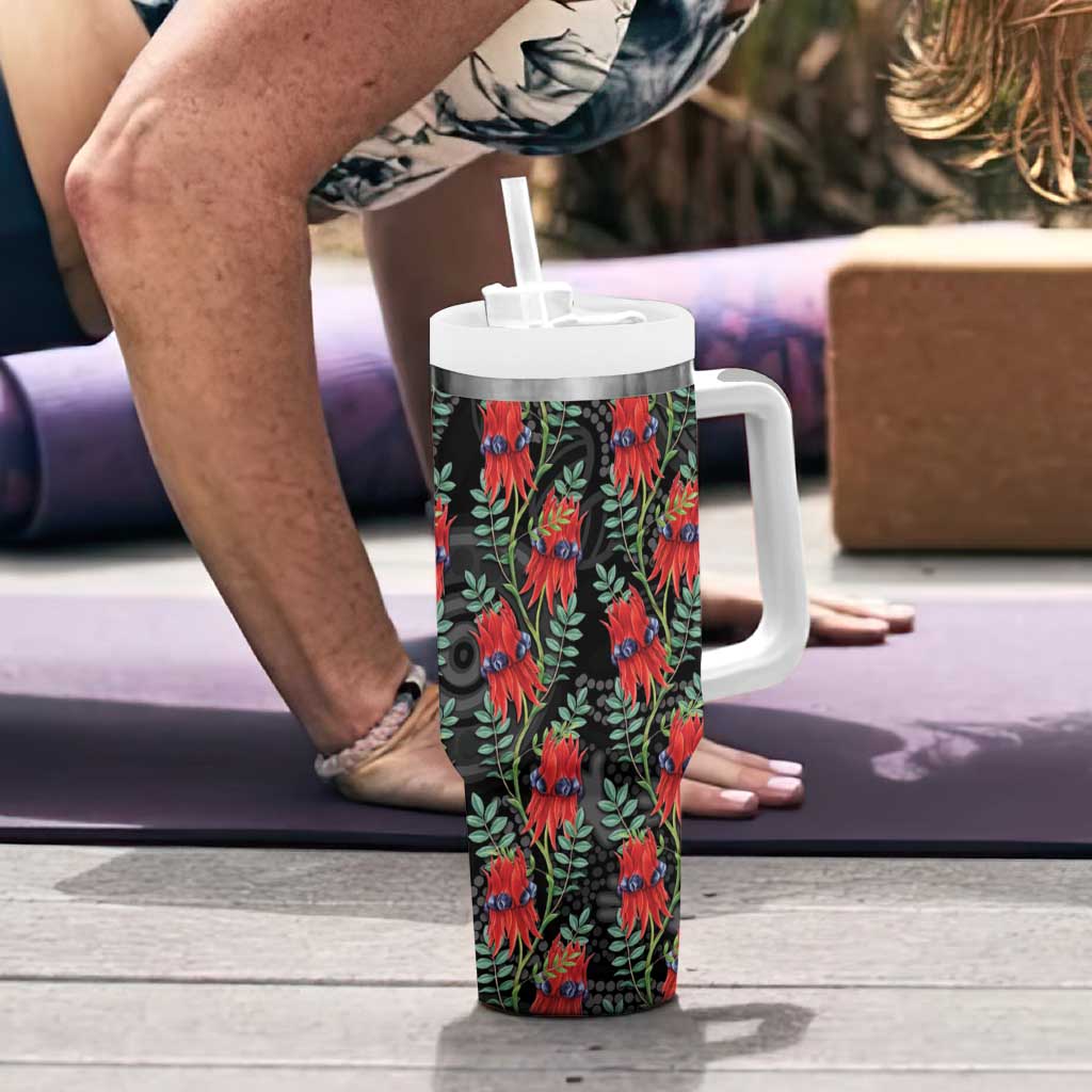 Australia Sturt's Desert Pea Tumbler With Handle Aussie Native Flowers Indigenous Art - Aussie Hoodie