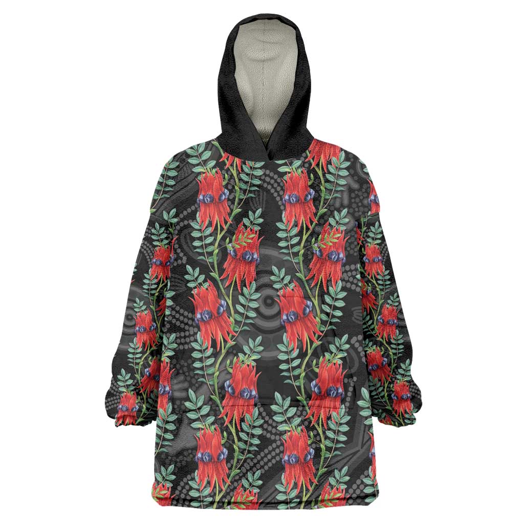 Australia Sturt's Desert Pea Wearable Blanket Hoodie Aussie Native Flowers Indigenous Art - Aussie Hoodie