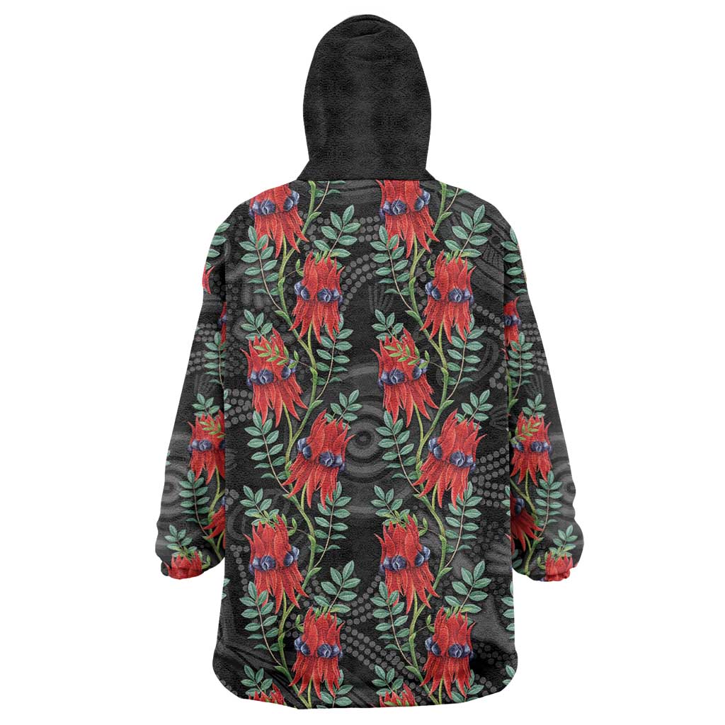 Australia Sturt's Desert Pea Wearable Blanket Hoodie Aussie Native Flowers Indigenous Art - Aussie Hoodie