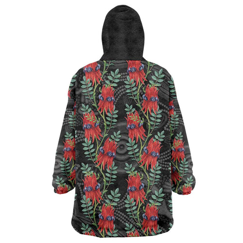 Australia Sturt's Desert Pea Wearable Blanket Hoodie Aussie Native Flowers Indigenous Art - Aussie Hoodie