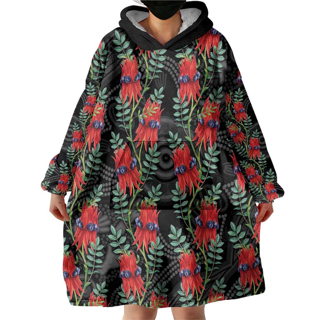 Australia Sturt's Desert Pea Wearable Blanket Hoodie Aussie Native Flowers Indigenous Art - Aussie Hoodie