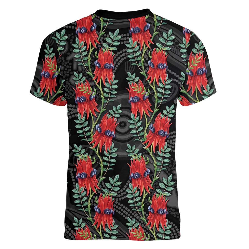 Australia Sturt's Desert Pea Women V-Neck T-Shirt Aussie Native Flowers Indigenous Art - Aussie Hoodie