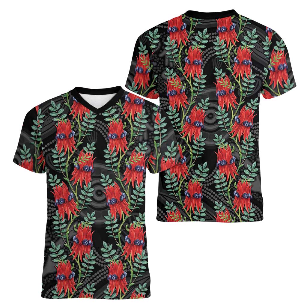 Australia Sturt's Desert Pea Women V-Neck T-Shirt Aussie Native Flowers Indigenous Art - Aussie Hoodie