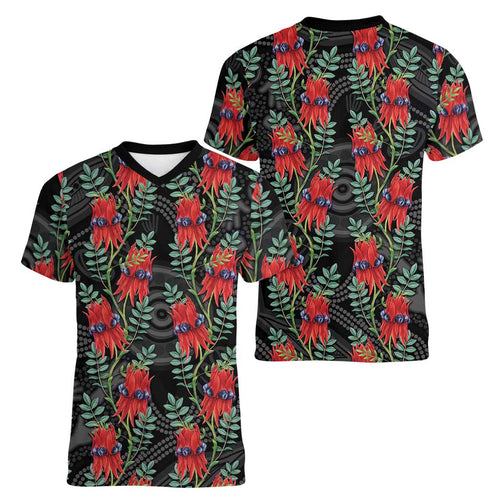 Australia Sturt's Desert Pea Women V-Neck T-Shirt Aussie Native Flowers Indigenous Art - Aussie Hoodie