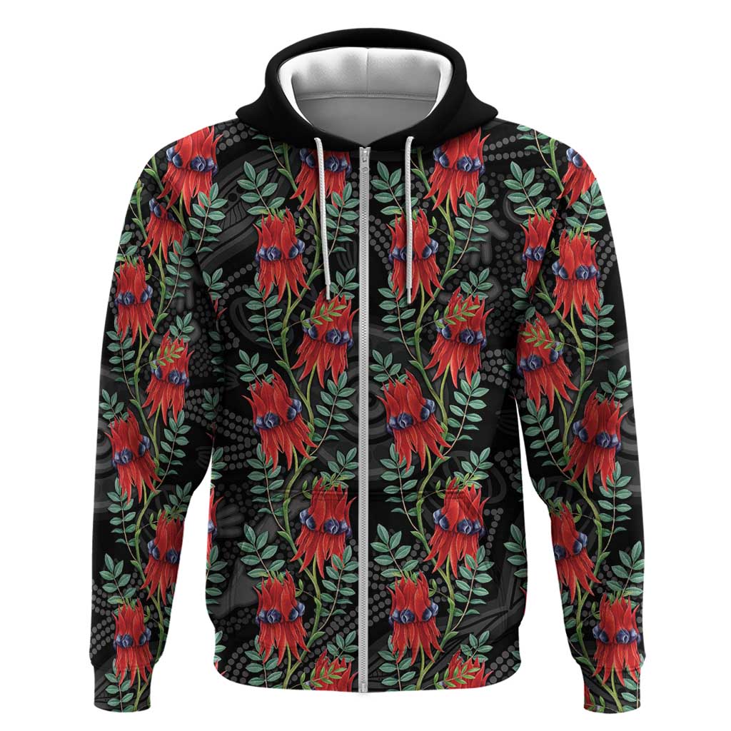 Australia Sturt's Desert Pea Zip Hoodie Aussie Native Flowers Indigenous Art - Aussie Hoodie