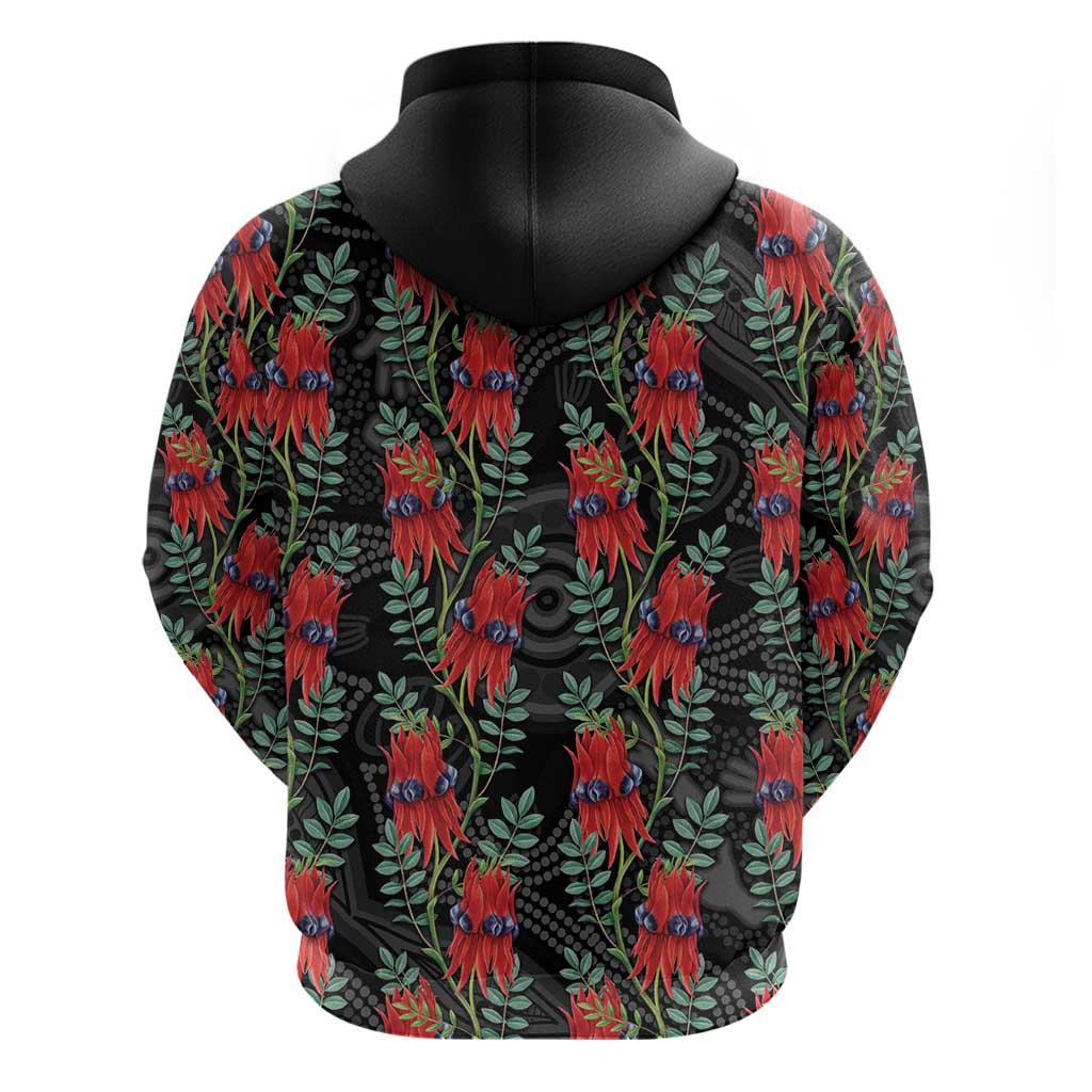 Australia Sturt's Desert Pea Zip Hoodie Aussie Native Flowers Indigenous Art - Aussie Hoodie