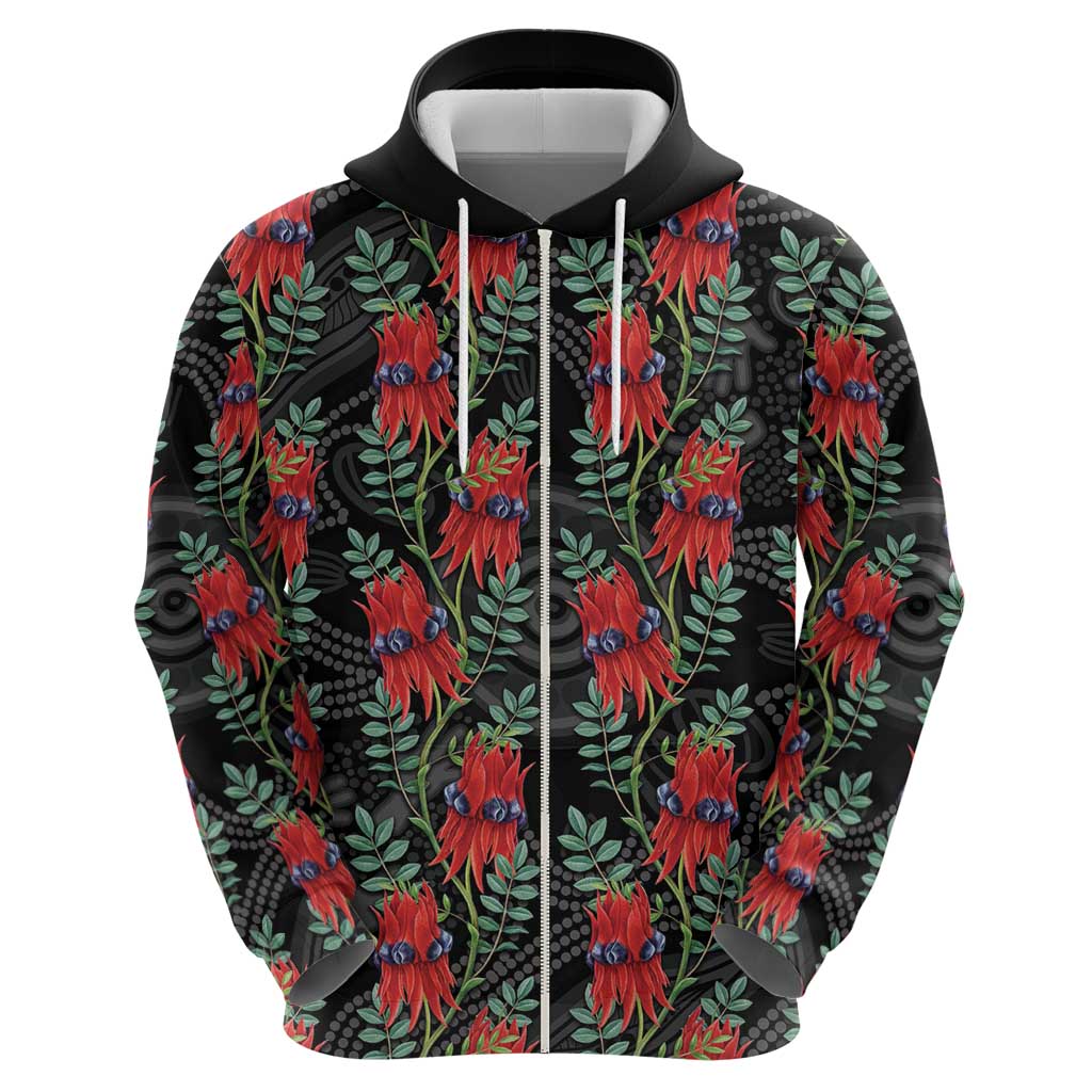 Australia Sturt's Desert Pea Zip Hoodie Aussie Native Flowers Indigenous Art - Aussie Hoodie