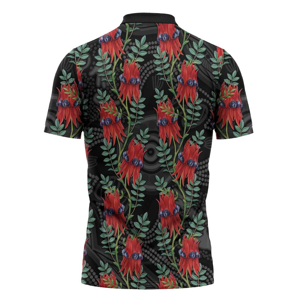 Australia Sturt's Desert Pea Zipper Polo Shirt Aussie Native Flowers Indigenous Art - Aussie Hoodie