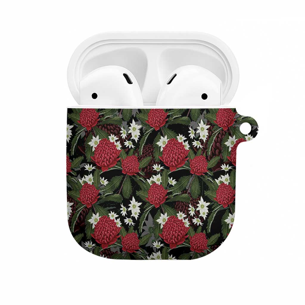 Australia Waratah Flannel Flower AirPods Case Aussie Native Flowers Seamless Stylized - Aussie Hoodie