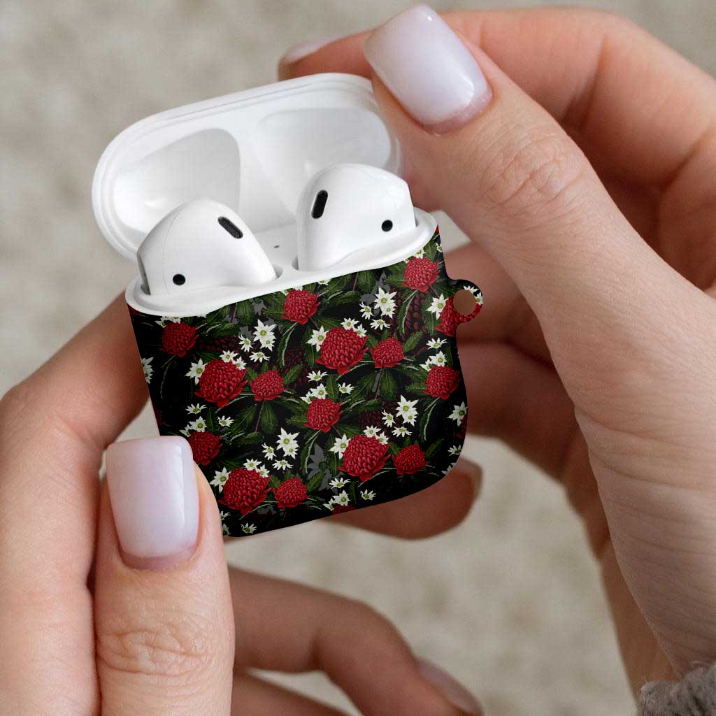 Australia Waratah Flannel Flower AirPods Case Aussie Native Flowers Seamless Stylized - Aussie Hoodie