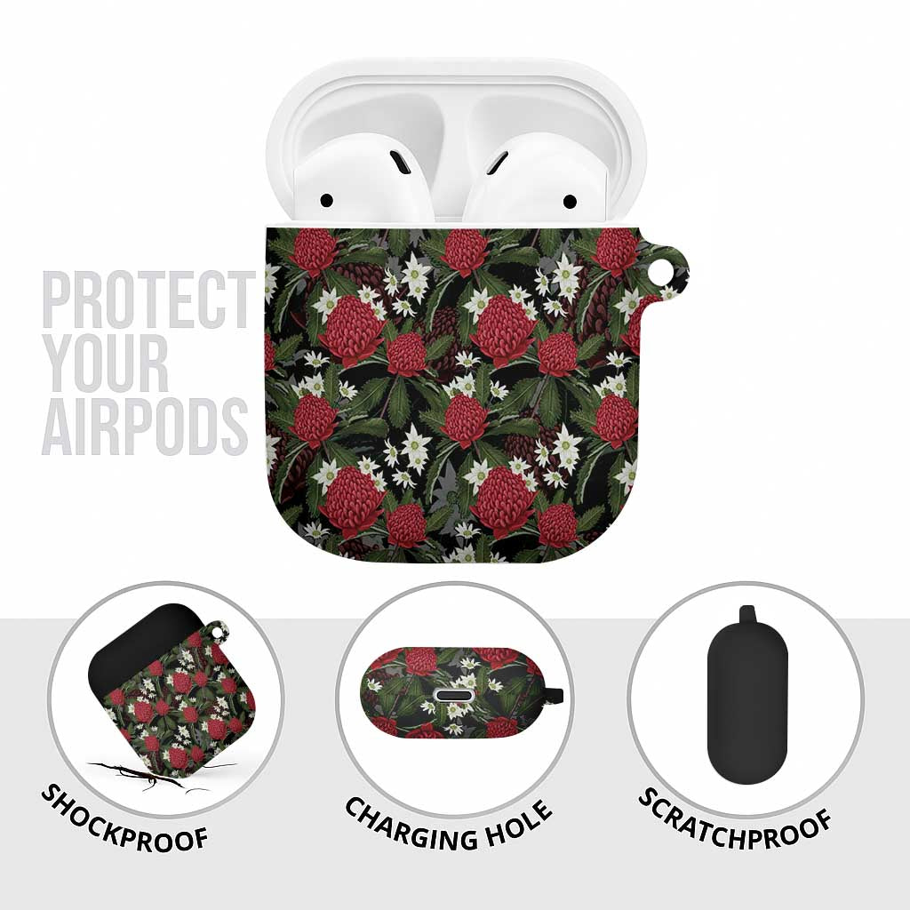 Australia Waratah Flannel Flower AirPods Case Aussie Native Flowers Seamless Stylized - Aussie Hoodie