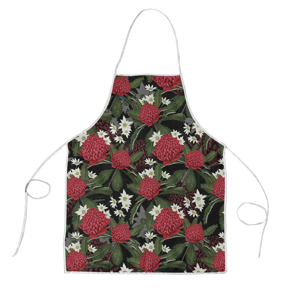 Australia Waratah Flannel Flower Apron Aussie Native Flowers Seamless Stylized - Aussie Hoodie