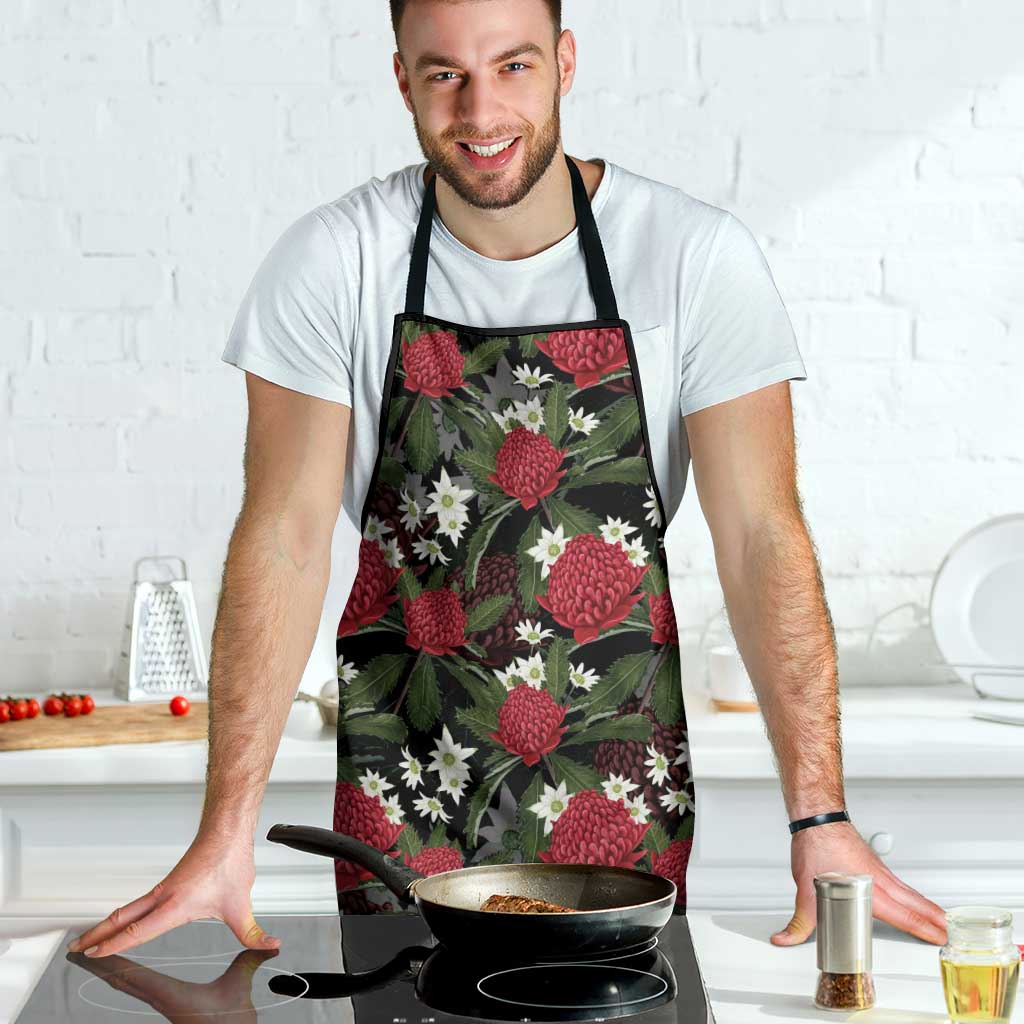 Australia Waratah Flannel Flower Apron Aussie Native Flowers Seamless Stylized - Aussie Hoodie