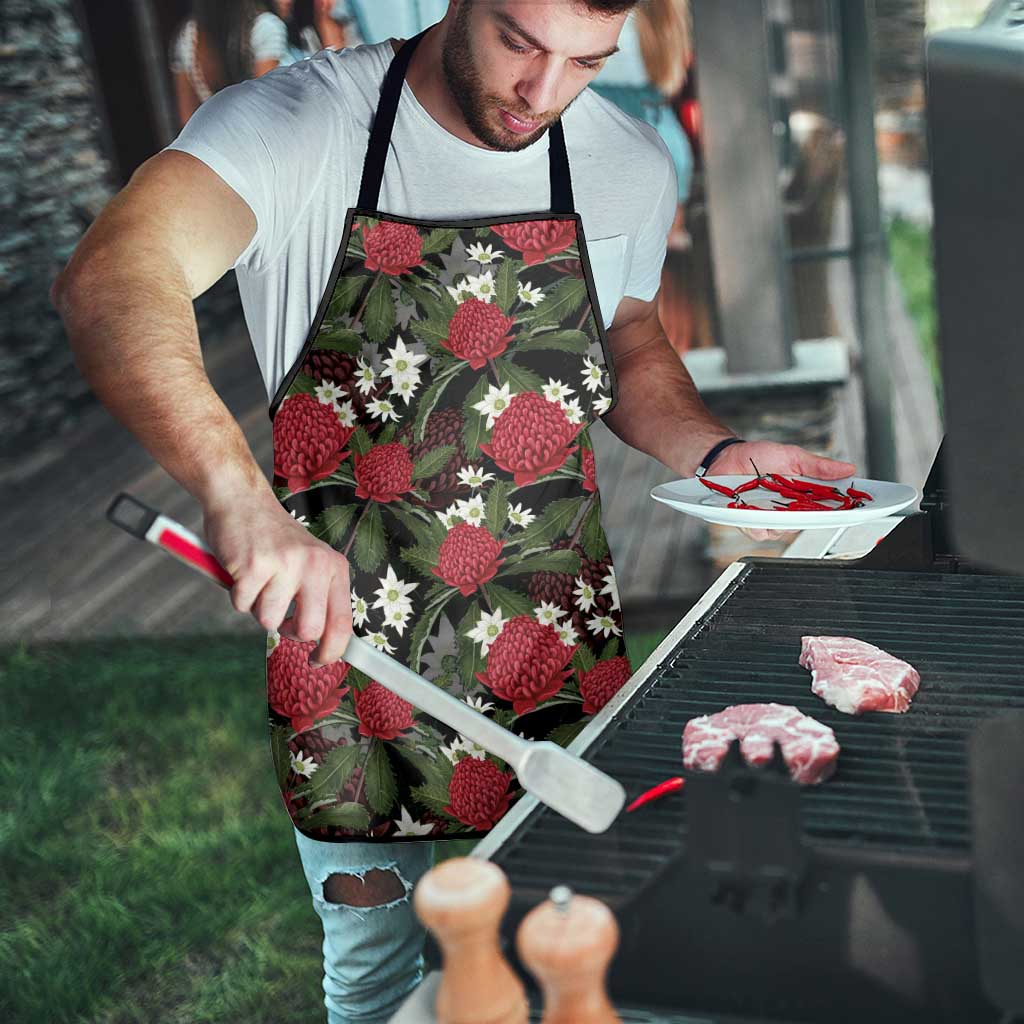 Australia Waratah Flannel Flower Apron Aussie Native Flowers Seamless Stylized - Aussie Hoodie