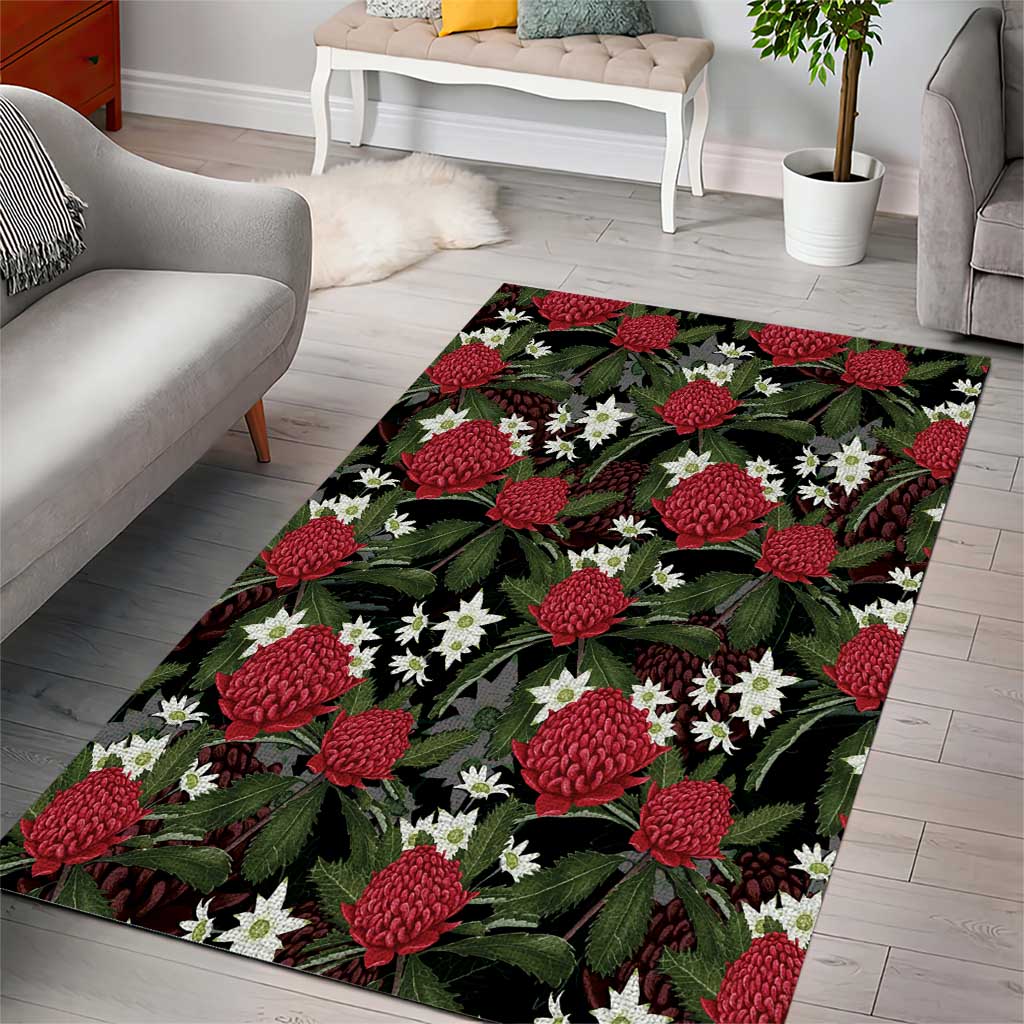 Australia Waratah Flannel Flower Area Rug Aussie Native Flowers Seamless Stylized - Aussie Hoodie