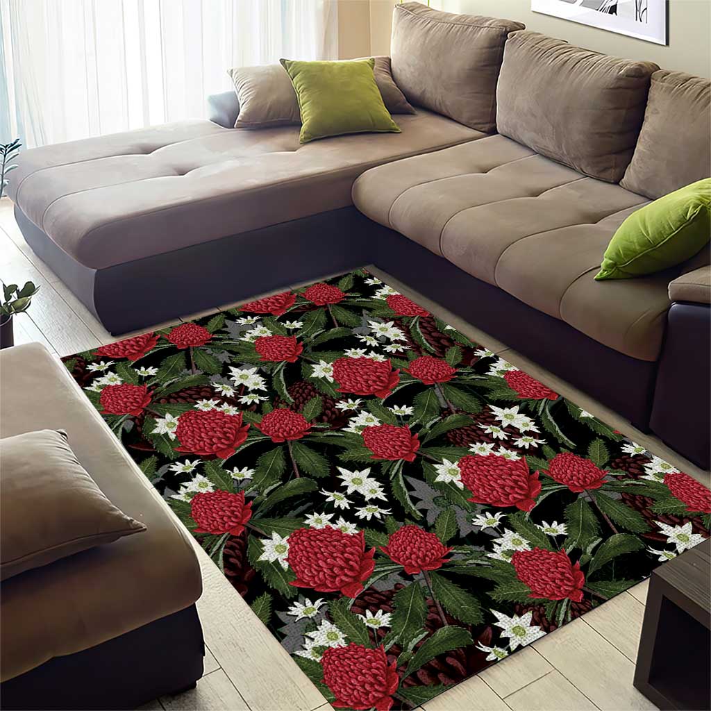 Australia Waratah Flannel Flower Area Rug Aussie Native Flowers Seamless Stylized - Aussie Hoodie