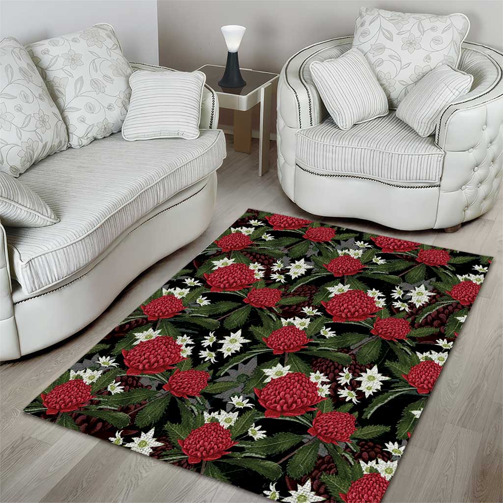 Australia Waratah Flannel Flower Area Rug Aussie Native Flowers Seamless Stylized - Aussie Hoodie