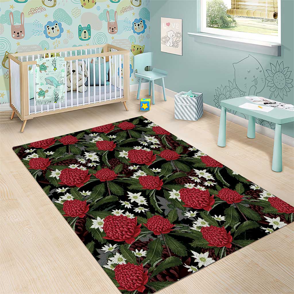 Australia Waratah Flannel Flower Area Rug Aussie Native Flowers Seamless Stylized - Aussie Hoodie