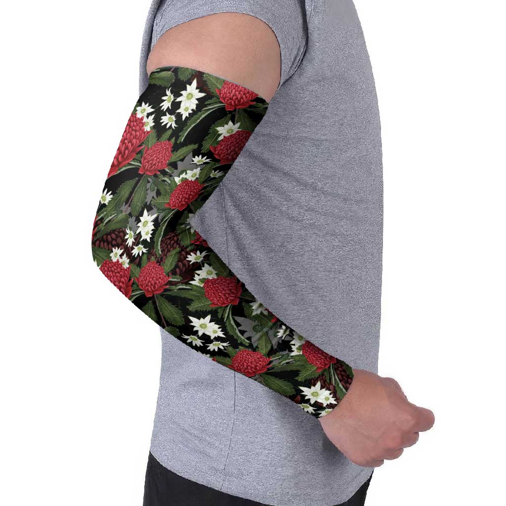 Australia Waratah Flannel Flower Arm Sleeves Aussie Native Flowers Seamless Stylized - Aussie Hoodie