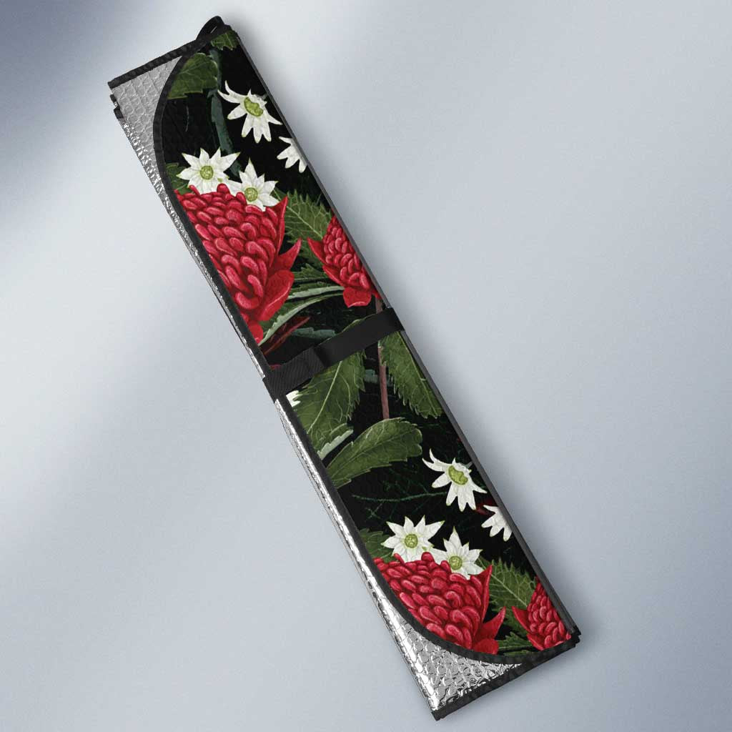 Australia Waratah Flannel Flower Auto Sun Shade Aussie Native Flowers Seamless Stylized - Aussie Hoodie