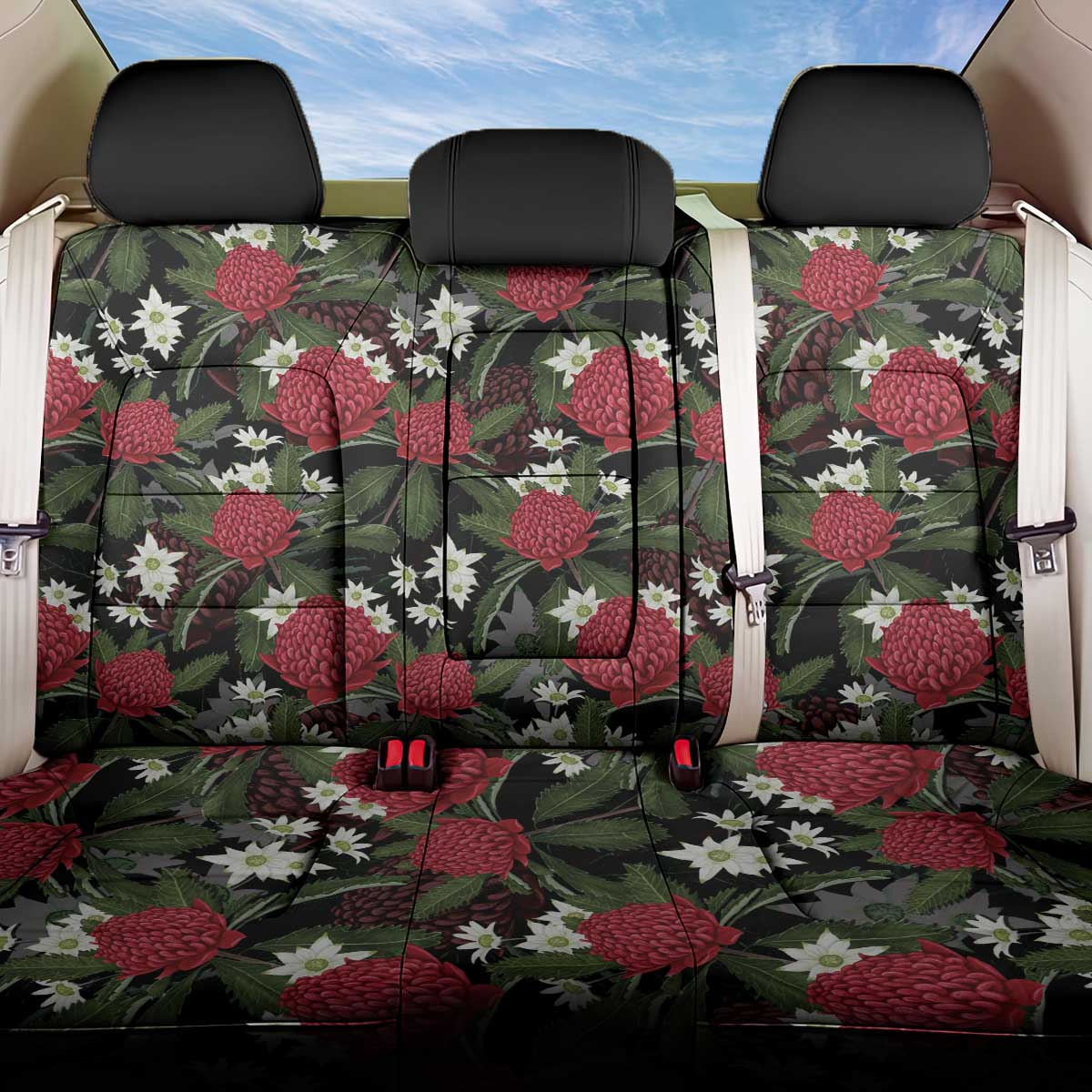 Australia Waratah Flannel Flower Back Car Seat Cover Aussie Native Flowers Seamless Stylized - Aussie Hoodie