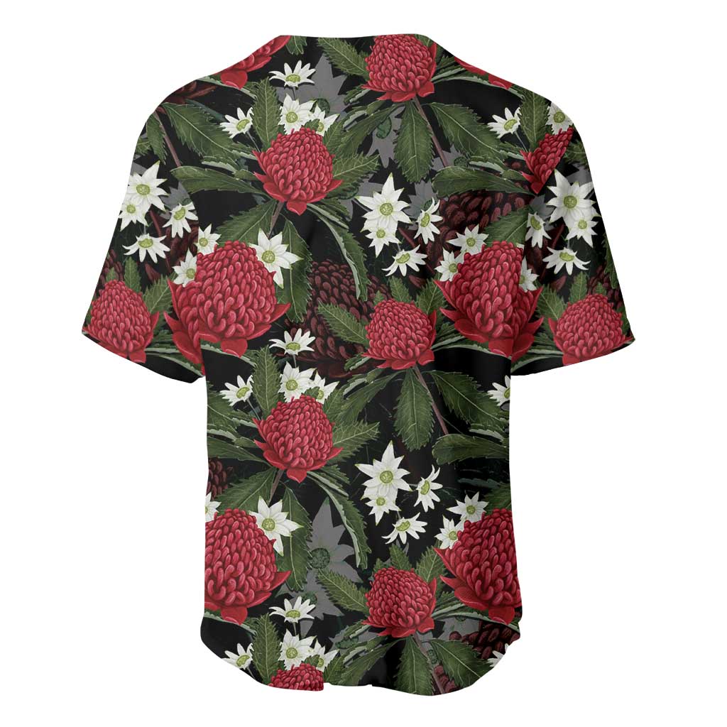 Australia Waratah Flannel Flower Baseball Jersey Aussie Native Flowers Seamless Stylized - Aussie Hoodie