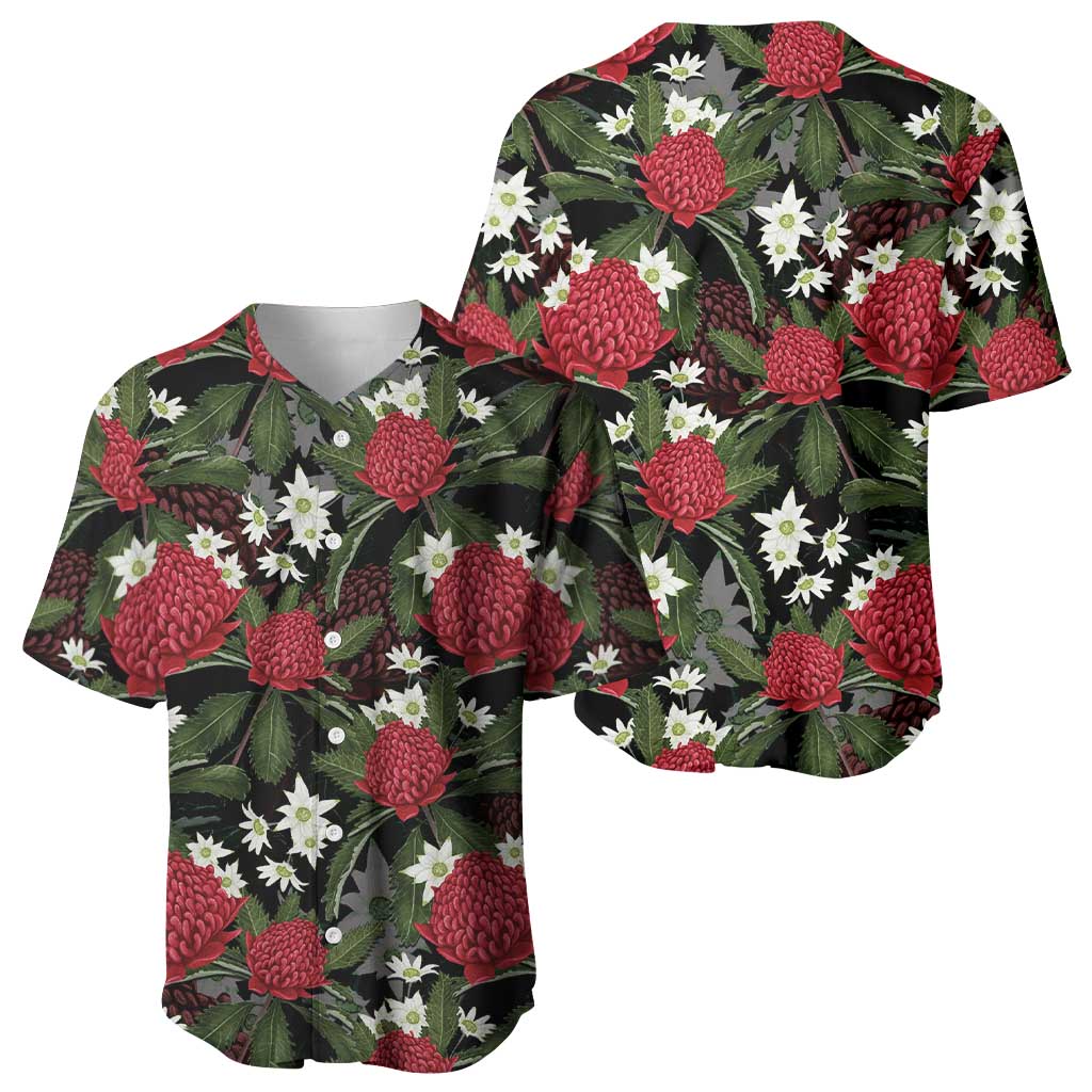Australia Waratah Flannel Flower Baseball Jersey Aussie Native Flowers Seamless Stylized - Aussie Hoodie