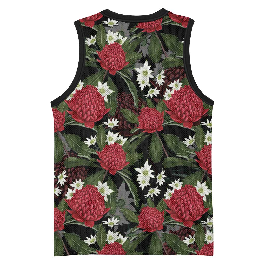 Australia Waratah Flannel Flower Basketball Jersey Aussie Native Flowers Seamless Stylized - Aussie Hoodie