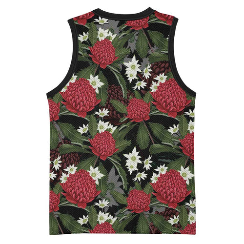 Australia Waratah Flannel Flower Basketball Jersey Aussie Native Flowers Seamless Stylized - Aussie Hoodie
