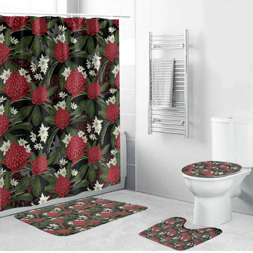 Australia Waratah Flannel Flower Bathroom Set Aussie Native Flowers Seamless Stylized - Aussie Hoodie