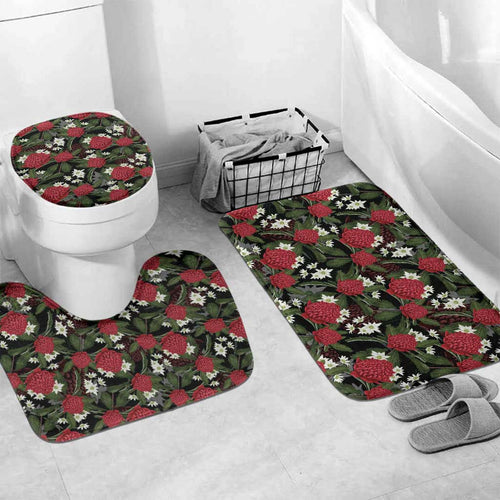Australia Waratah Flannel Flower Bathroom Set Aussie Native Flowers Seamless Stylized - Aussie Hoodie