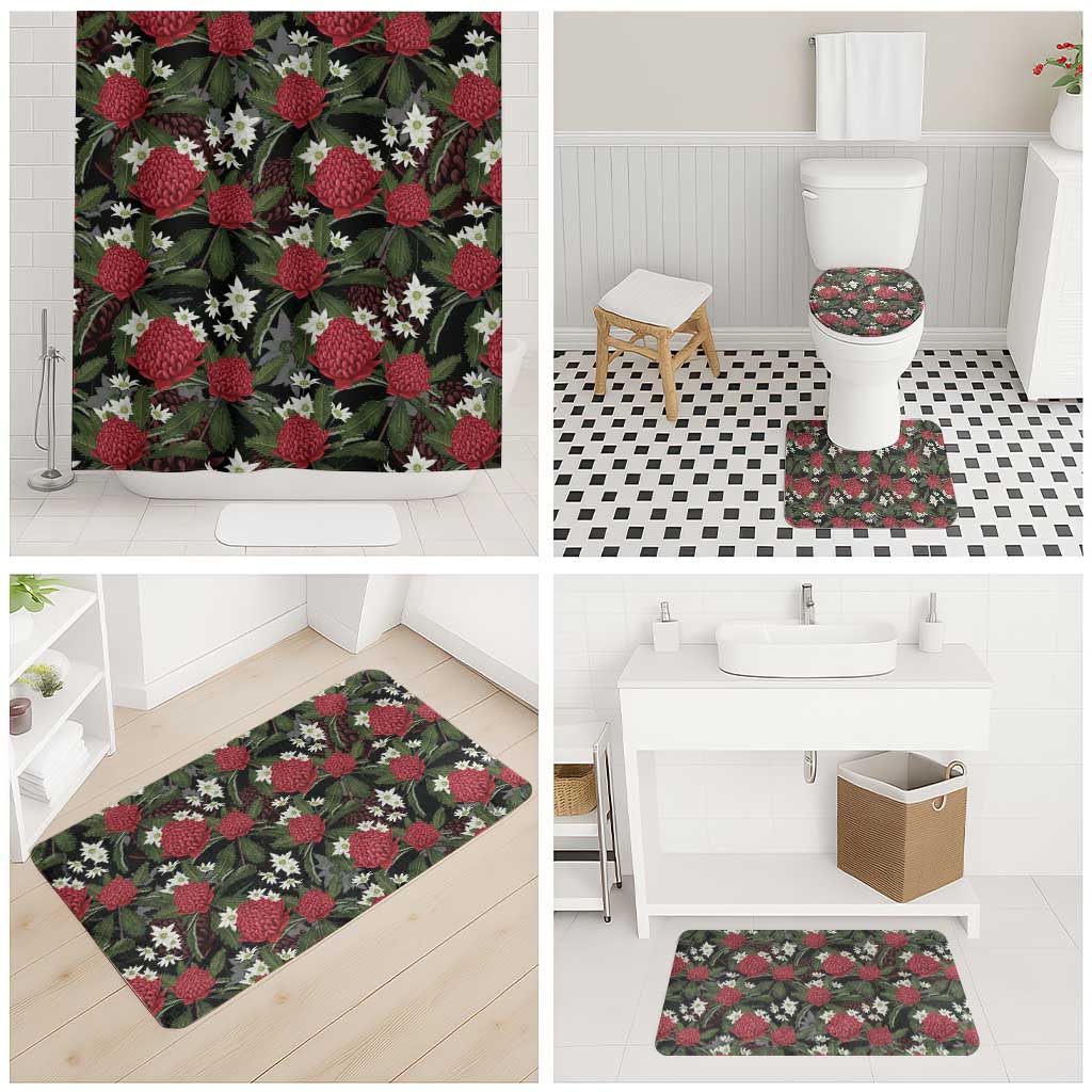 Australia Waratah Flannel Flower Bathroom Set Aussie Native Flowers Seamless Stylized - Aussie Hoodie