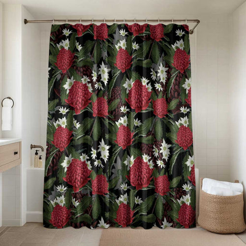 Australia Waratah Flannel Flower Bathroom Set Aussie Native Flowers Seamless Stylized - Aussie Hoodie