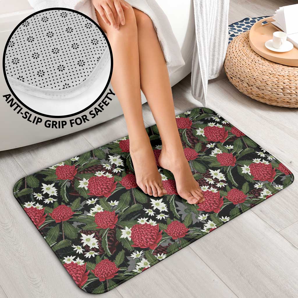 Australia Waratah Flannel Flower Bathroom Set Aussie Native Flowers Seamless Stylized - Aussie Hoodie