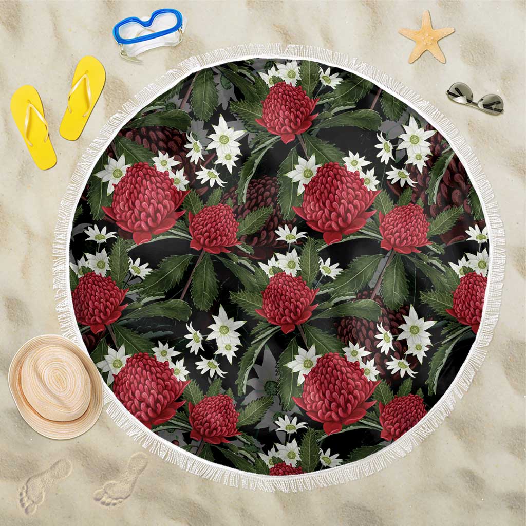 Australia Waratah Flannel Flower Beach Blanket Aussie Native Flowers Seamless Stylized - Aussie Hoodie