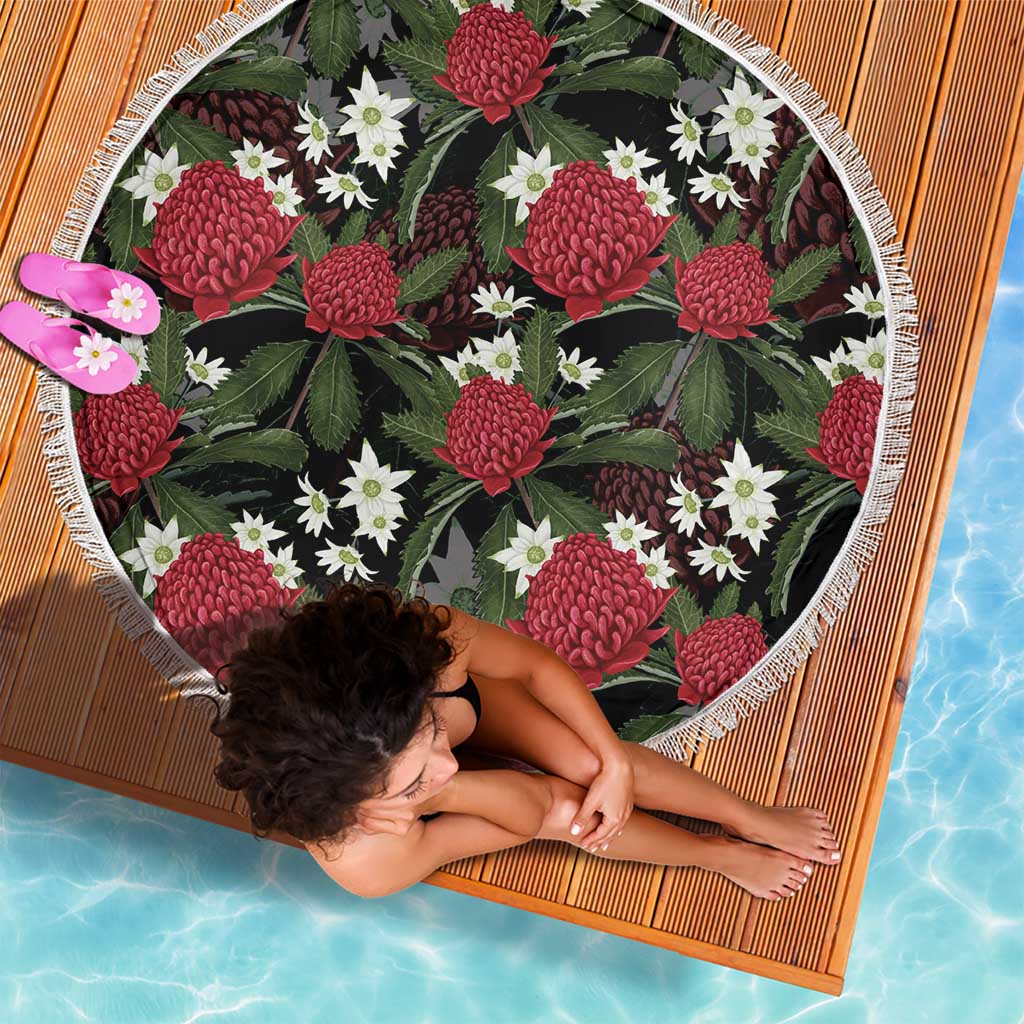 Australia Waratah Flannel Flower Beach Blanket Aussie Native Flowers Seamless Stylized - Aussie Hoodie