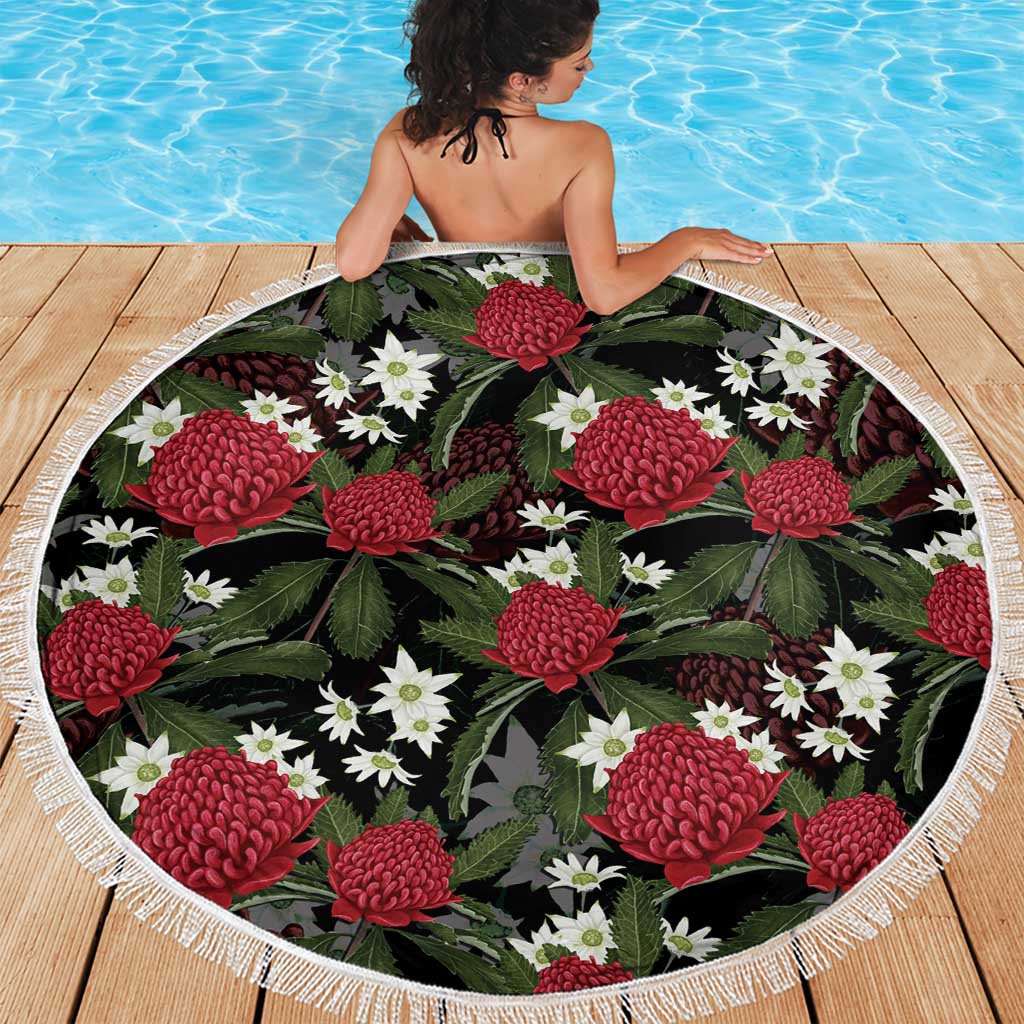 Australia Waratah Flannel Flower Beach Blanket Aussie Native Flowers Seamless Stylized - Aussie Hoodie
